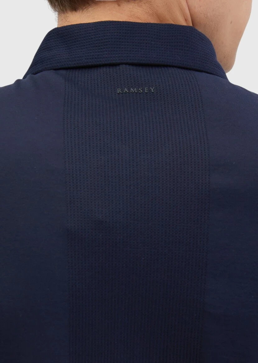 Navy Blue Jacquard Polo Neck 100% Cotton T-Shirt - 6