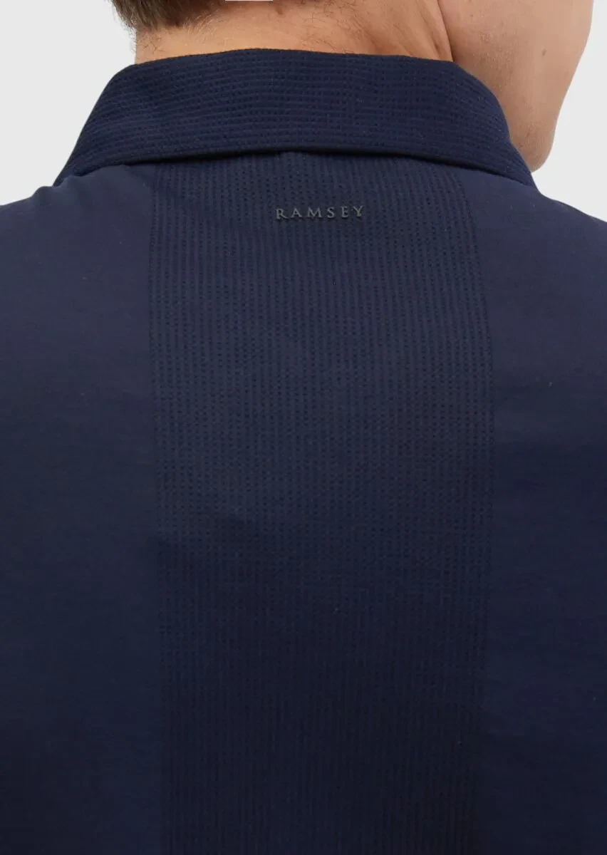 Navy Blue Jacquard Polo Neck 100% Cotton T-Shirt - 6