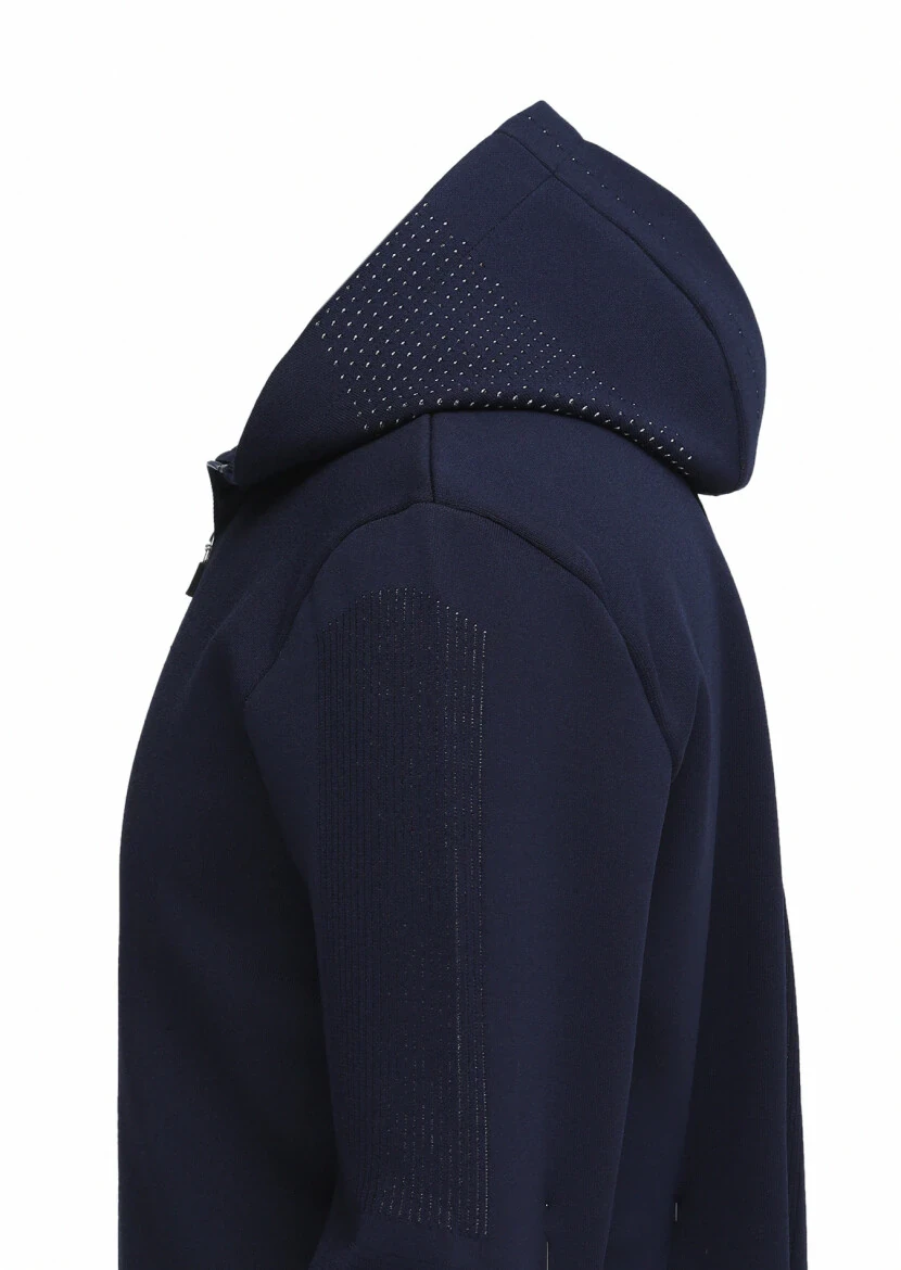 Navy Blue Jacquard Wool Blended Cardigan - 3