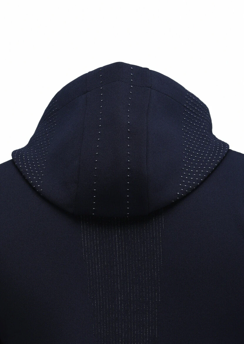 Navy Blue Jacquard Wool Blended Cardigan - 4