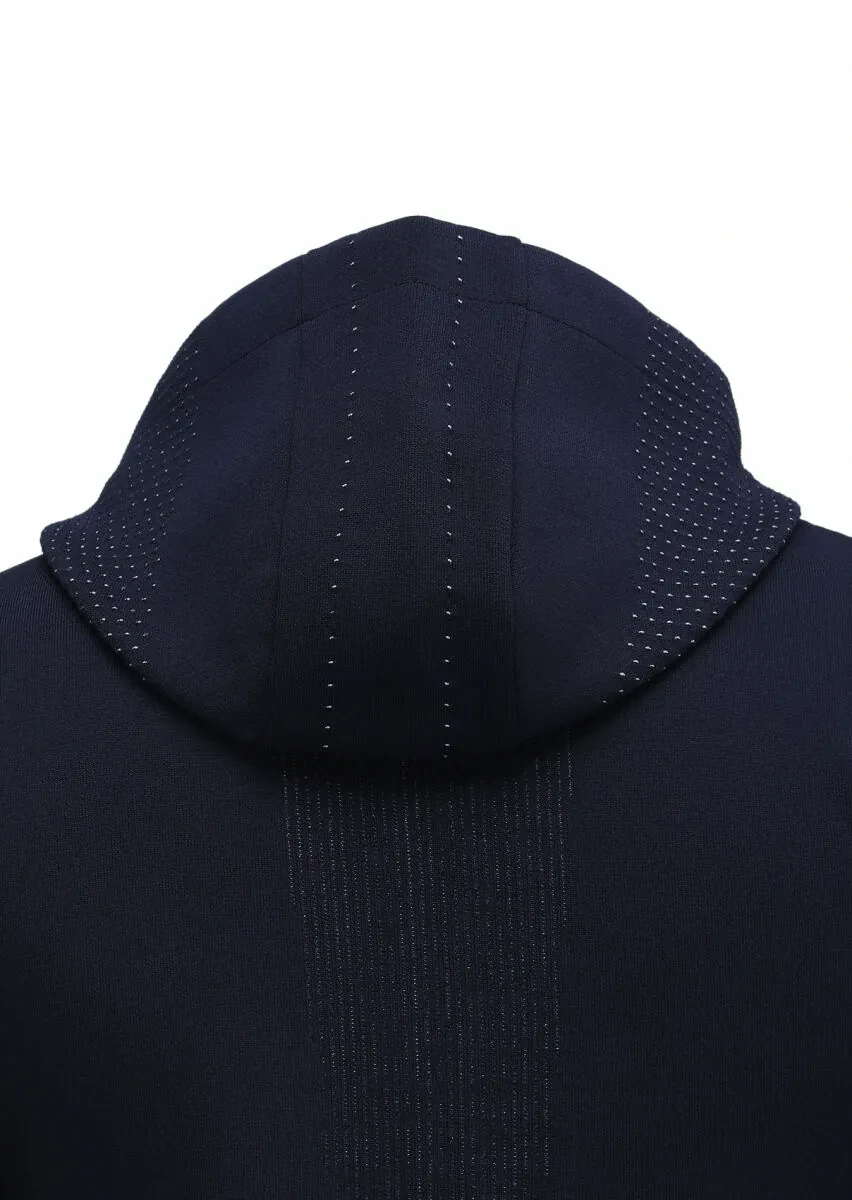 Navy Blue Jacquard Wool Blended Cardigan - 4