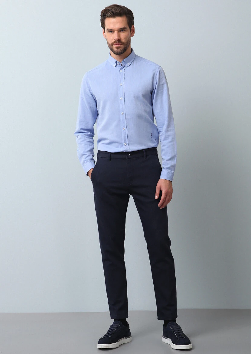 Navy Blue Knitting Jogging Fit Casual Cotton Blended Trousers - 1