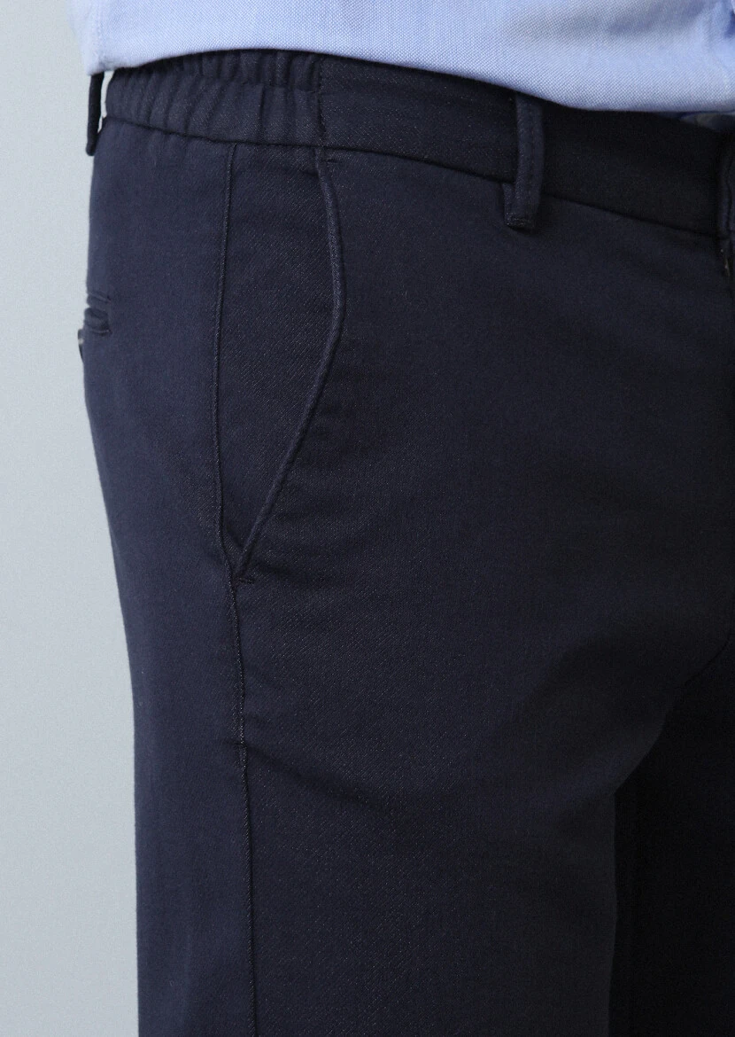 Navy Blue Knitting Jogging Fit Casual Cotton Blended Trousers - 3