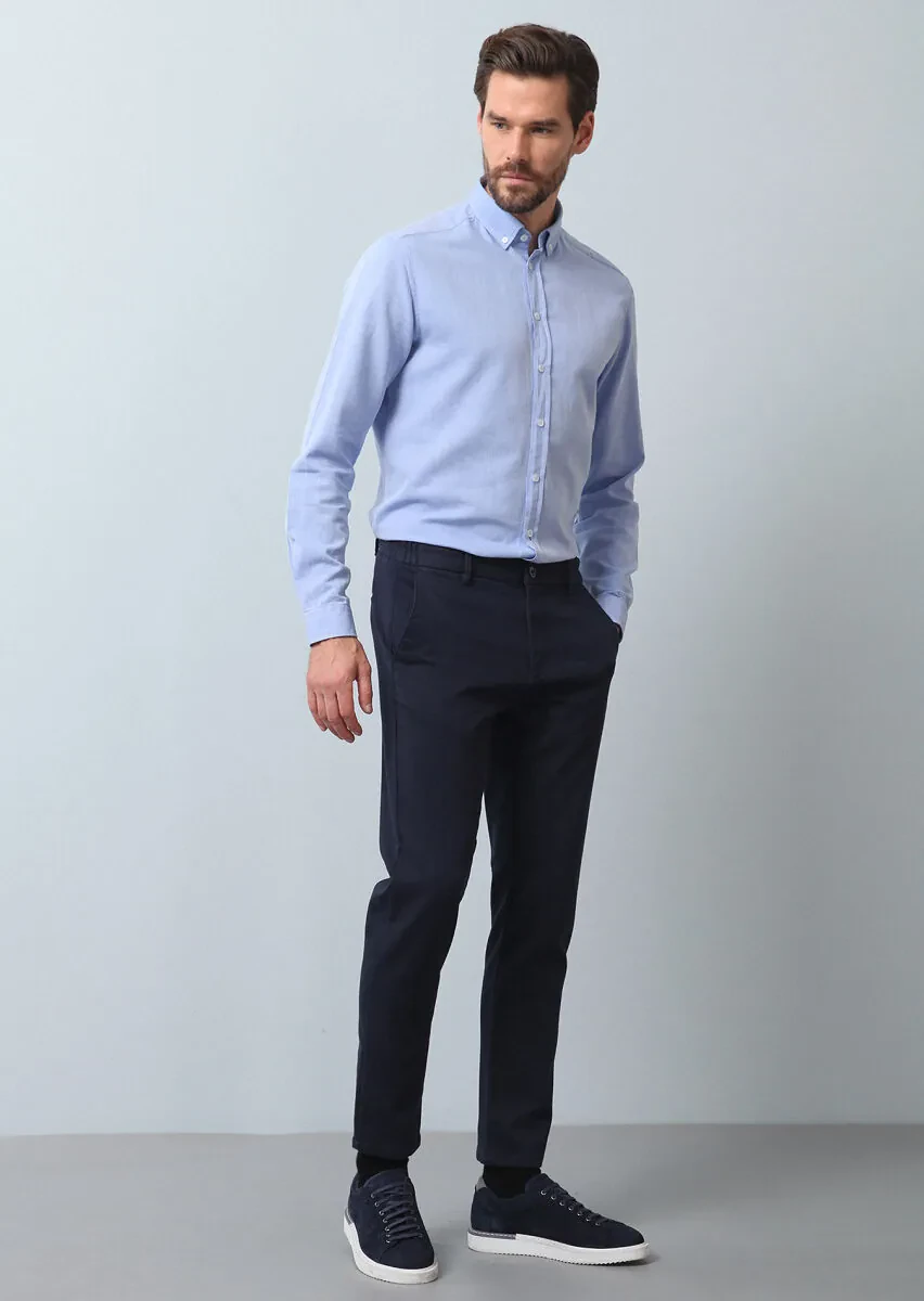 Navy Blue Knitting Jogging Fit Casual Cotton Blended Trousers - 4