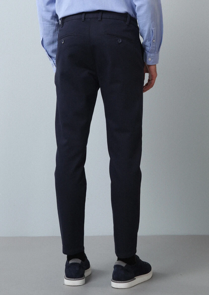 Navy Blue Knitting Jogging Fit Casual Cotton Blended Trousers - 5