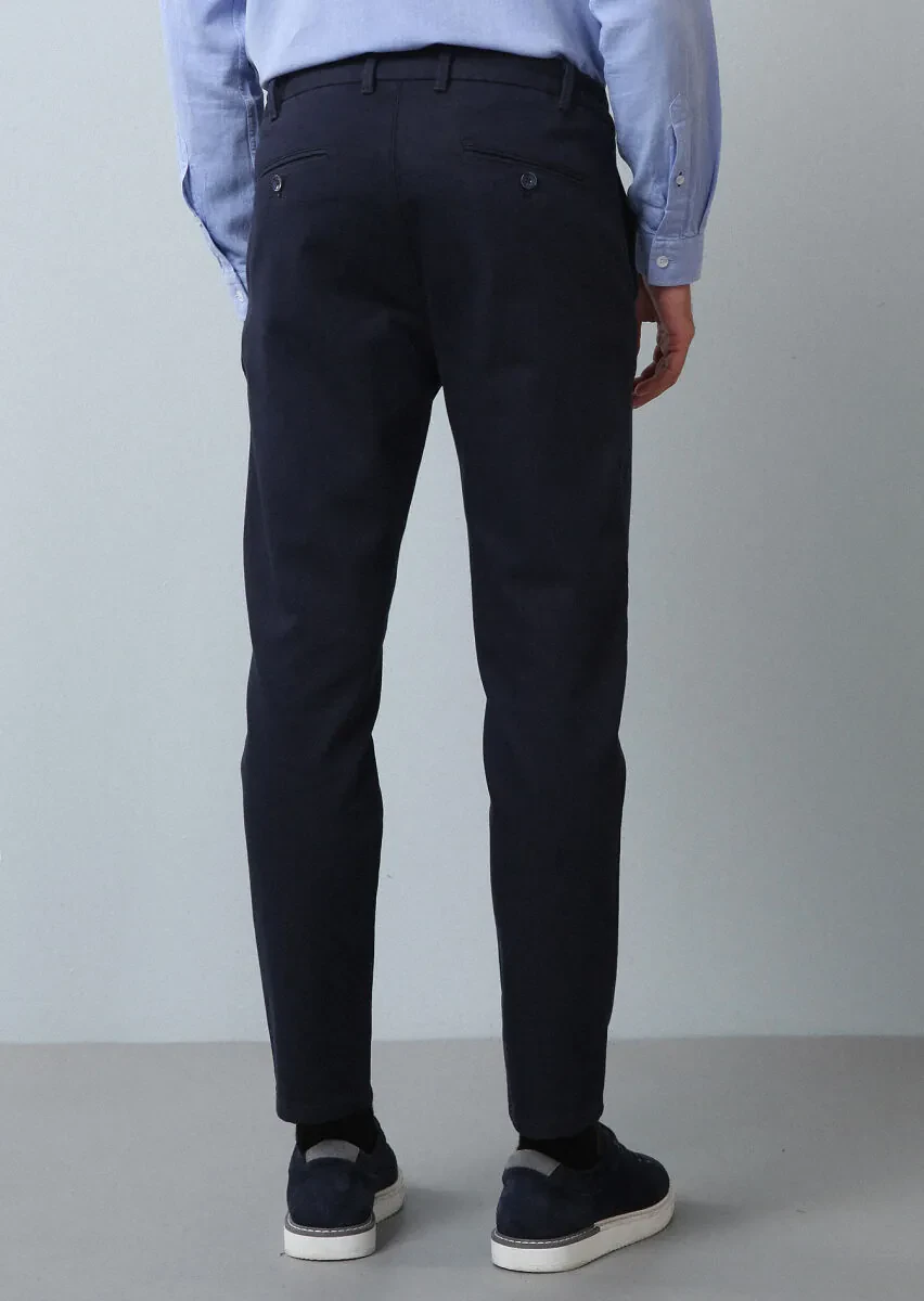 Navy Blue Knitting Jogging Fit Casual Cotton Blended Trousers - 5