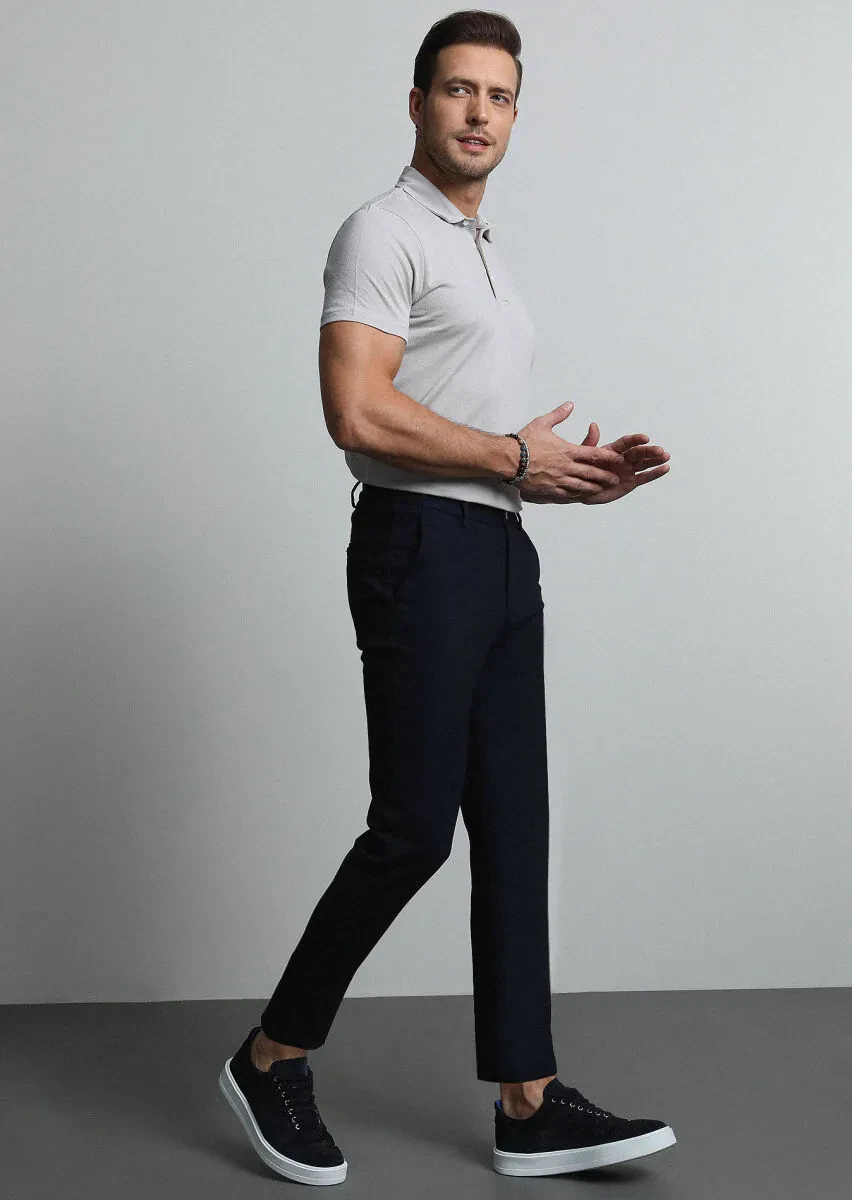 Navy Blue Knitting Jogging Fit Casual Cotton Blended Trousers - 2