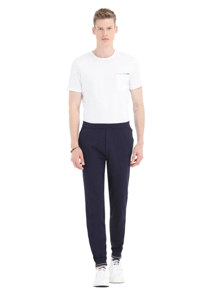 Navy Blue Knitting Jogging Fit Casual Knit Pants 