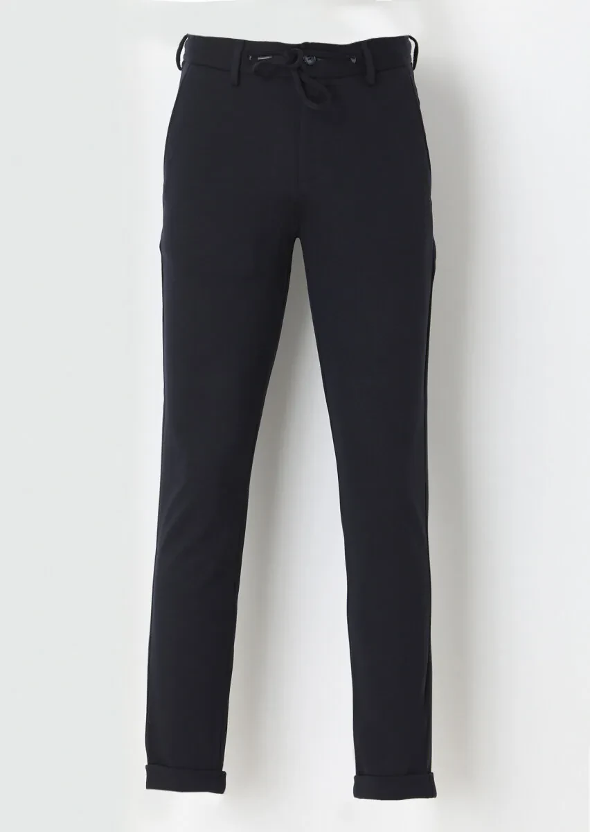 Navy Blue Knitting Jogging Fit Casual Trousers - 1