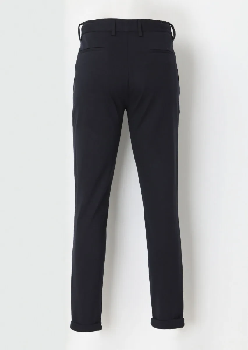 Navy Blue Knitting Jogging Fit Casual Trousers - 3
