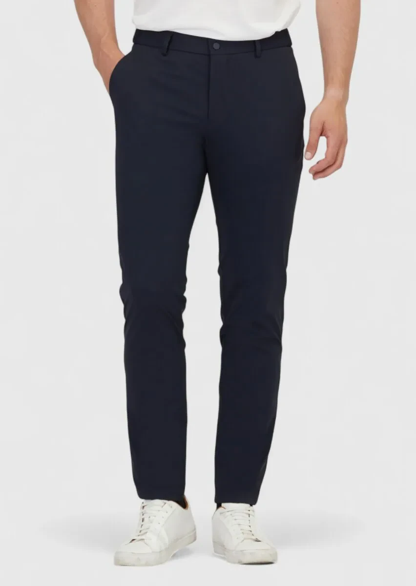 Navy Blue Knitting Jogging Fit Casual Trousers - 2