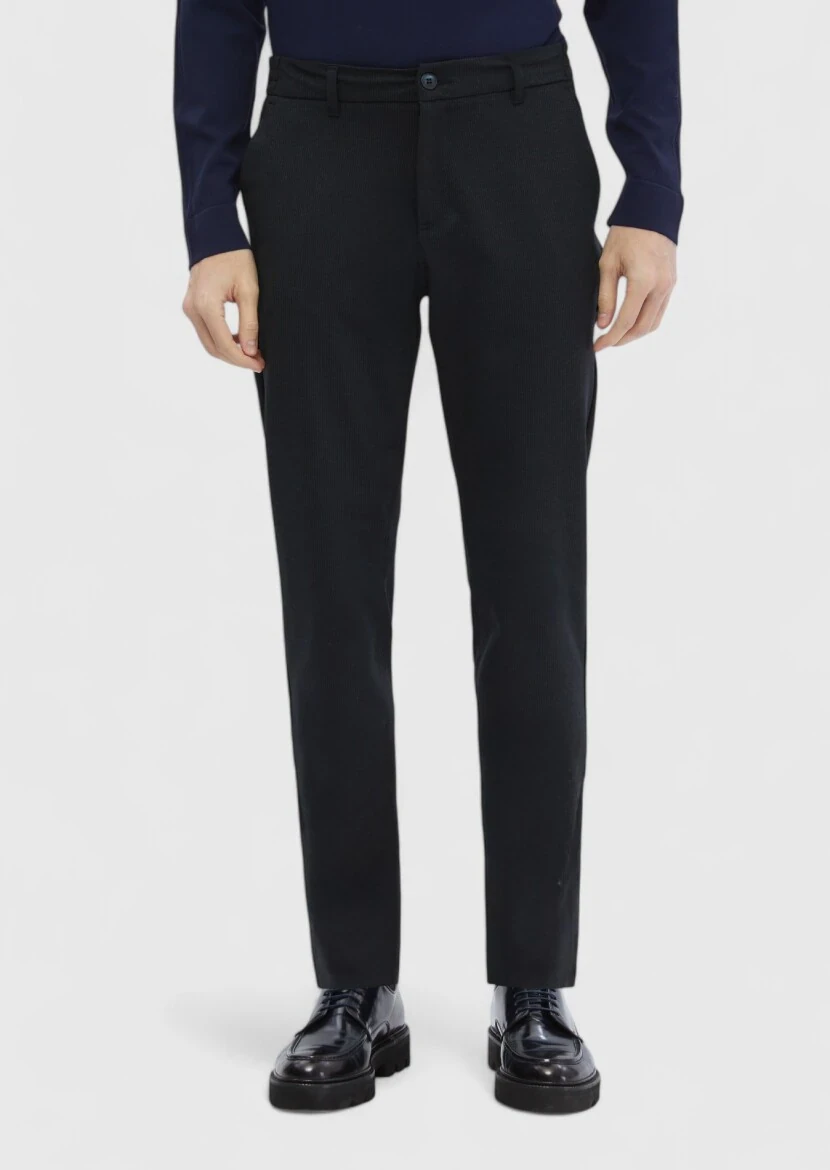 Navy Blue Knitting Jogging Fit Casual Trousers - 1