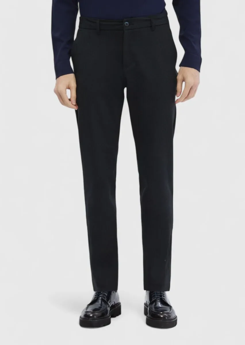 Navy Blue Knitting Jogging Fit Casual Trousers - 1