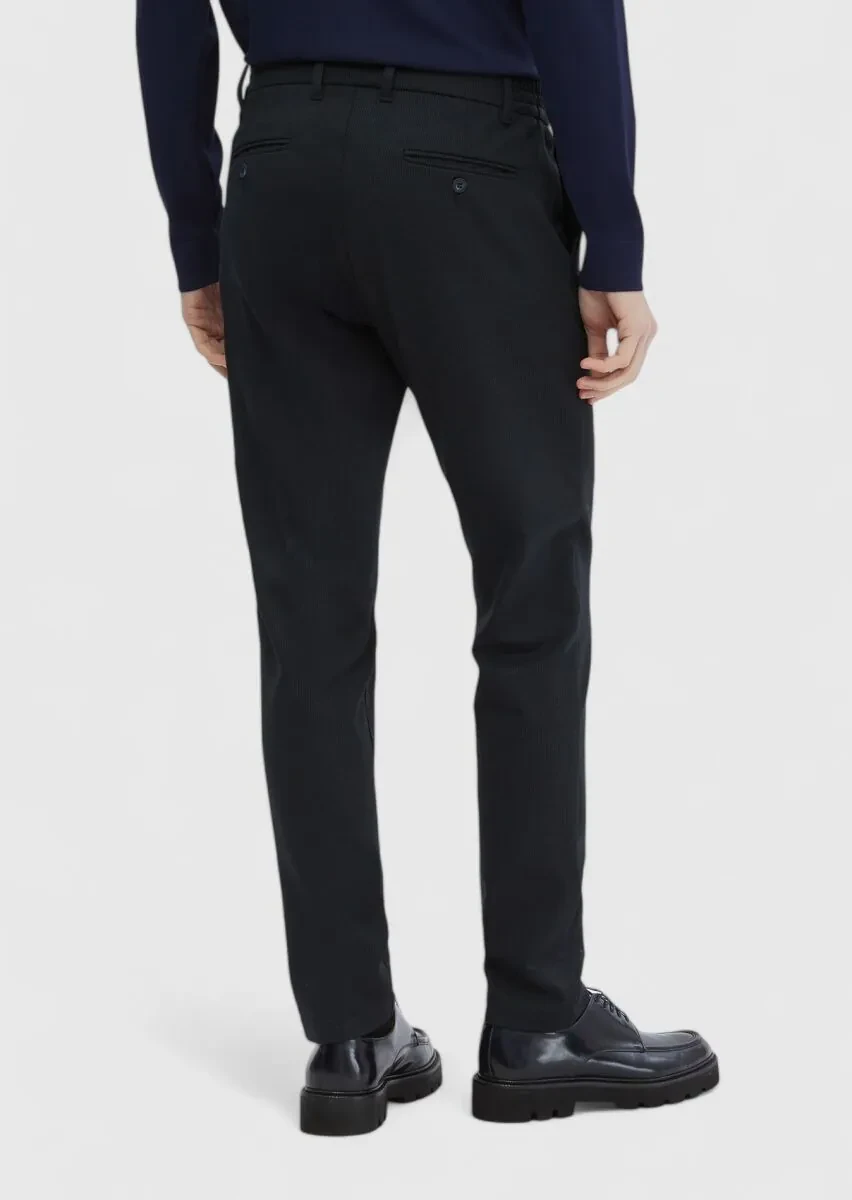 Navy Blue Knitting Jogging Fit Casual Trousers - 2