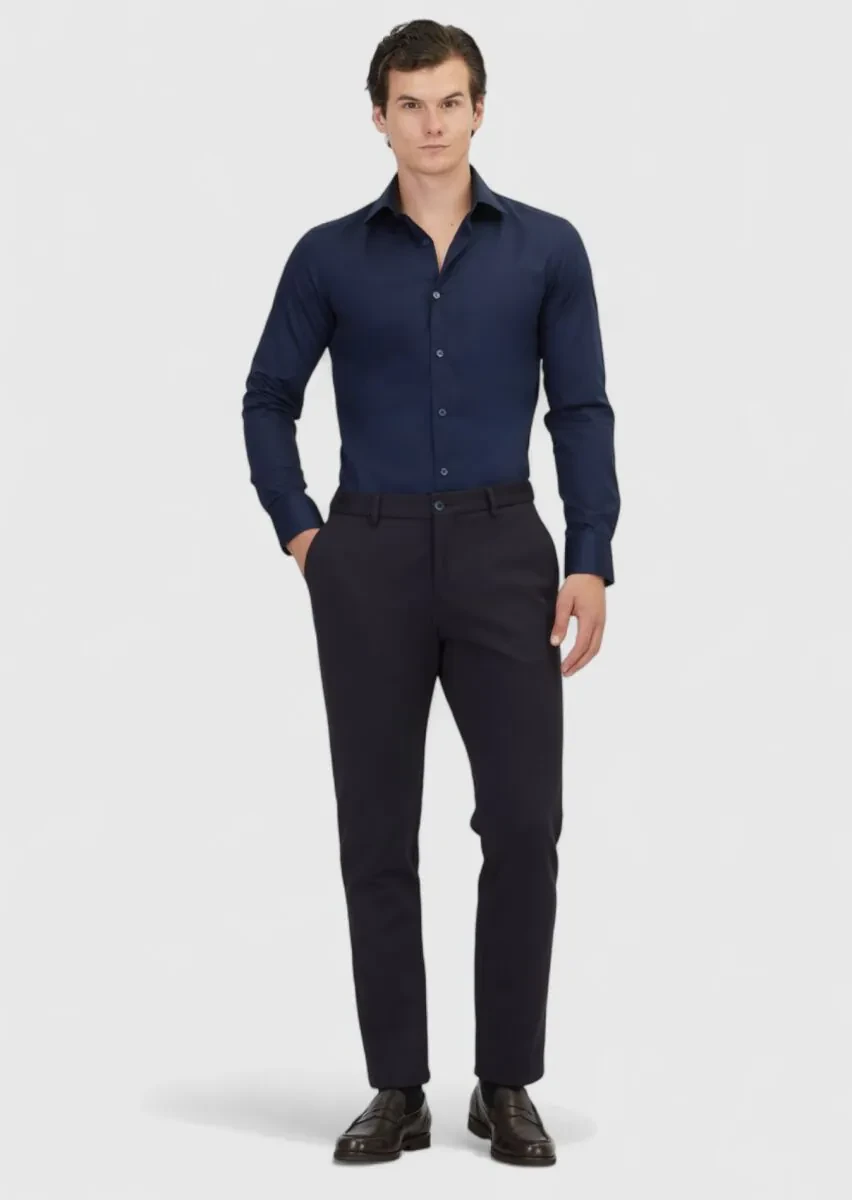 Navy Blue Knitting Jogging Fit Casual Trousers - 1