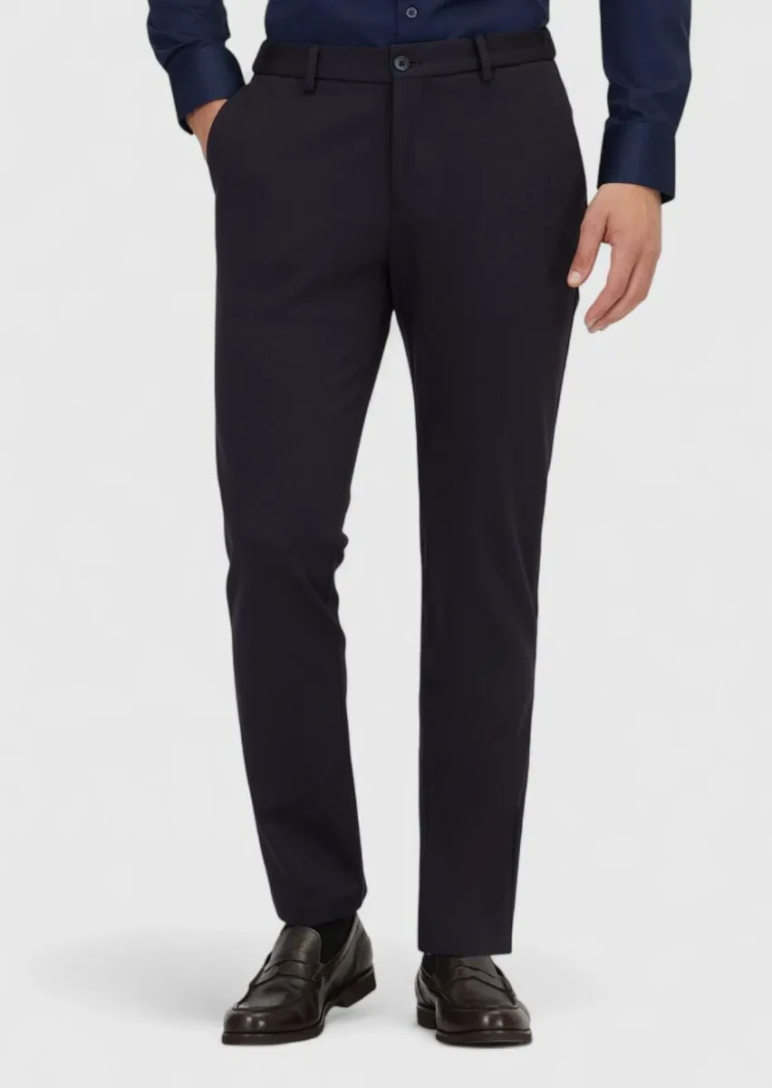 Navy Blue Knitting Jogging Fit Casual Trousers - 2