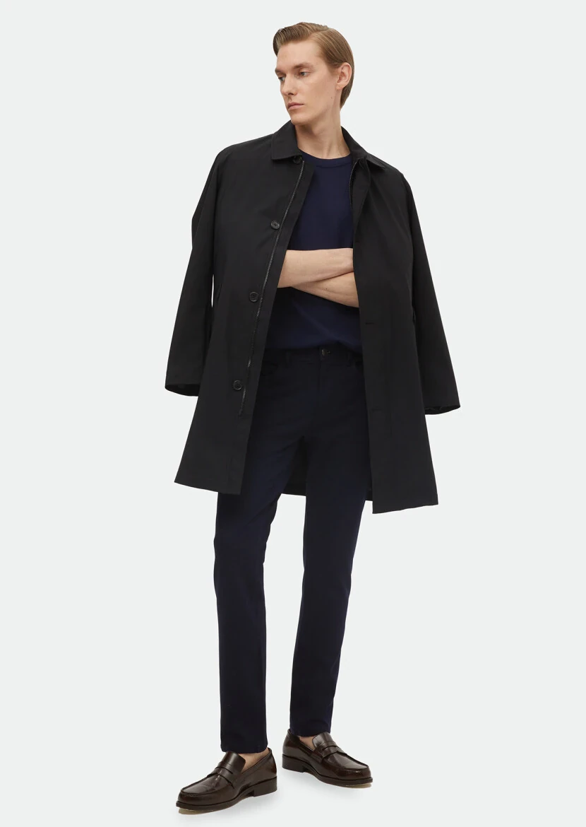 Navy Blue Knitting Slim Fit Casual Trousers - RAMSEY