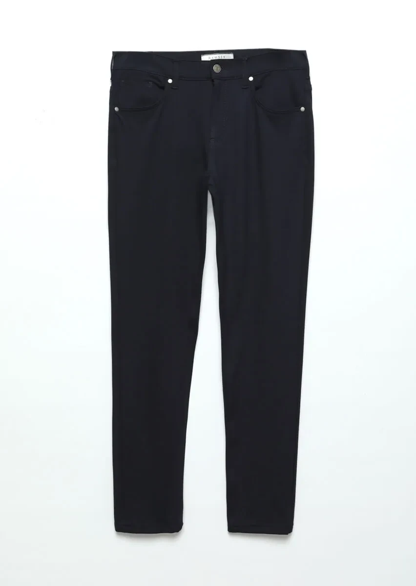 Navy Blue Knitting Slim Fit Casual Trousers - 6