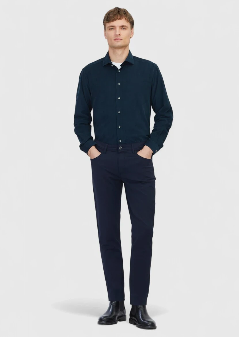 Navy Blue Knitting Slim Fit Casual Trousers - RAMSEY