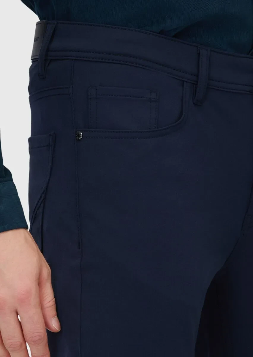 Navy Blue Knitting Slim Fit Casual Trousers - 3