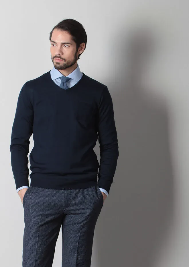 Navy Blue Knitwear Sweatshirt - 1