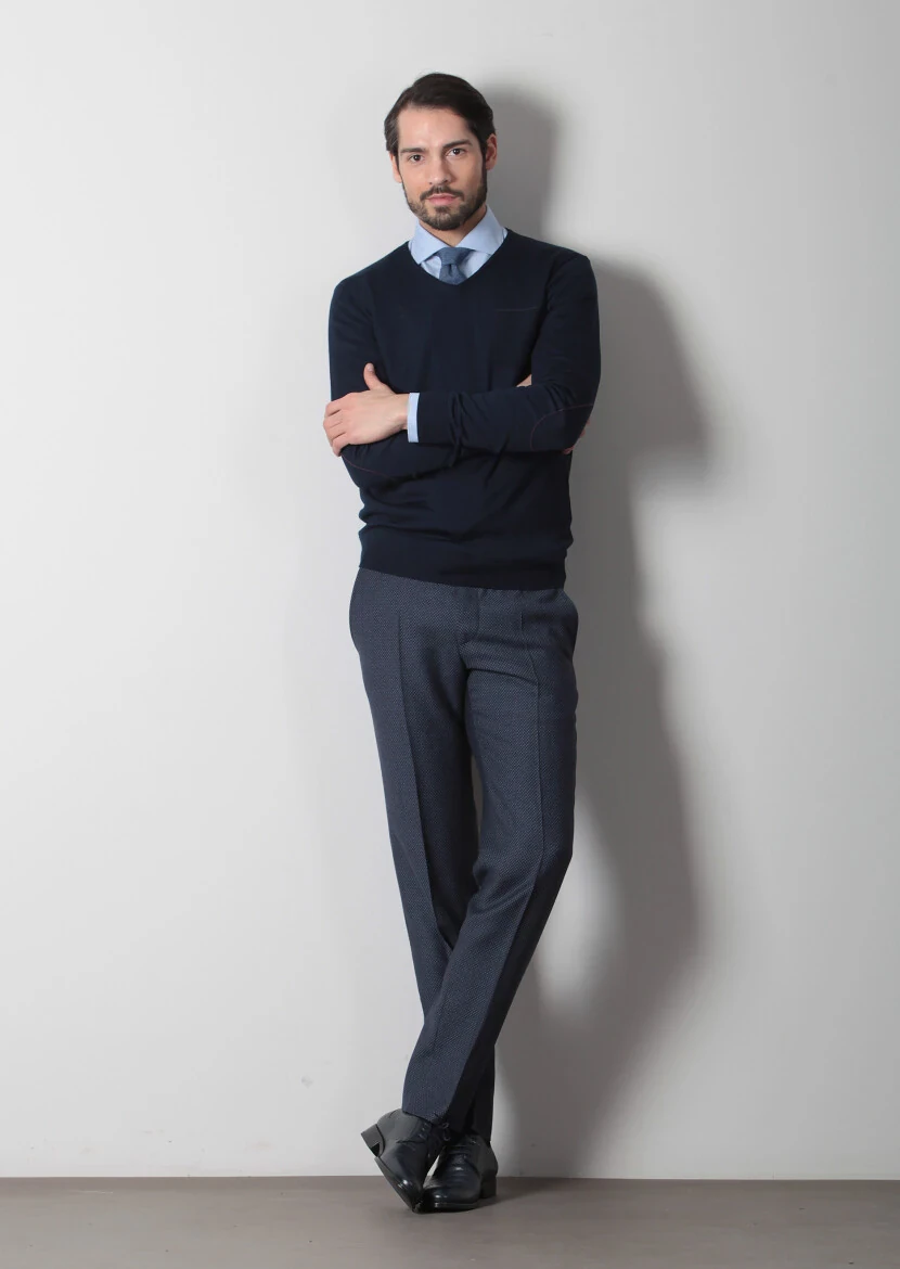 Navy Blue Knitwear Sweatshirt - 2