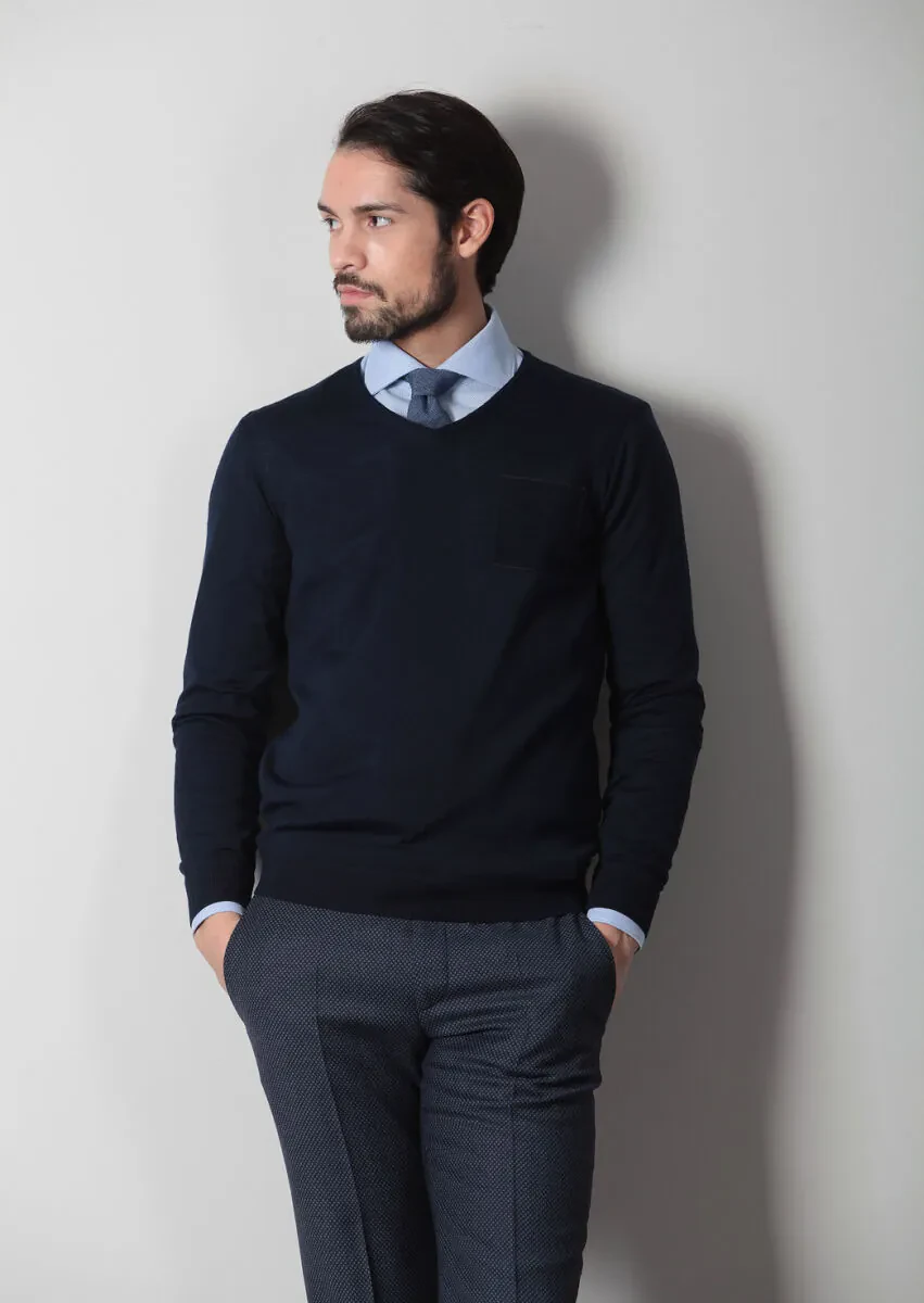 Navy Blue Knitwear Sweatshirt - 3