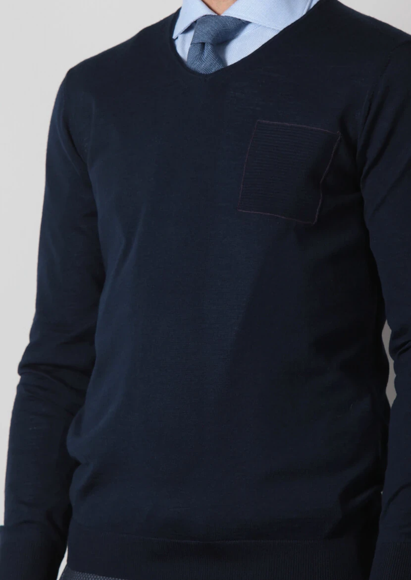 Navy Blue Knitwear Sweatshirt - 4