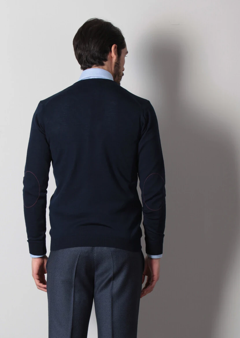 Navy Blue Knitwear Sweatshirt - 5