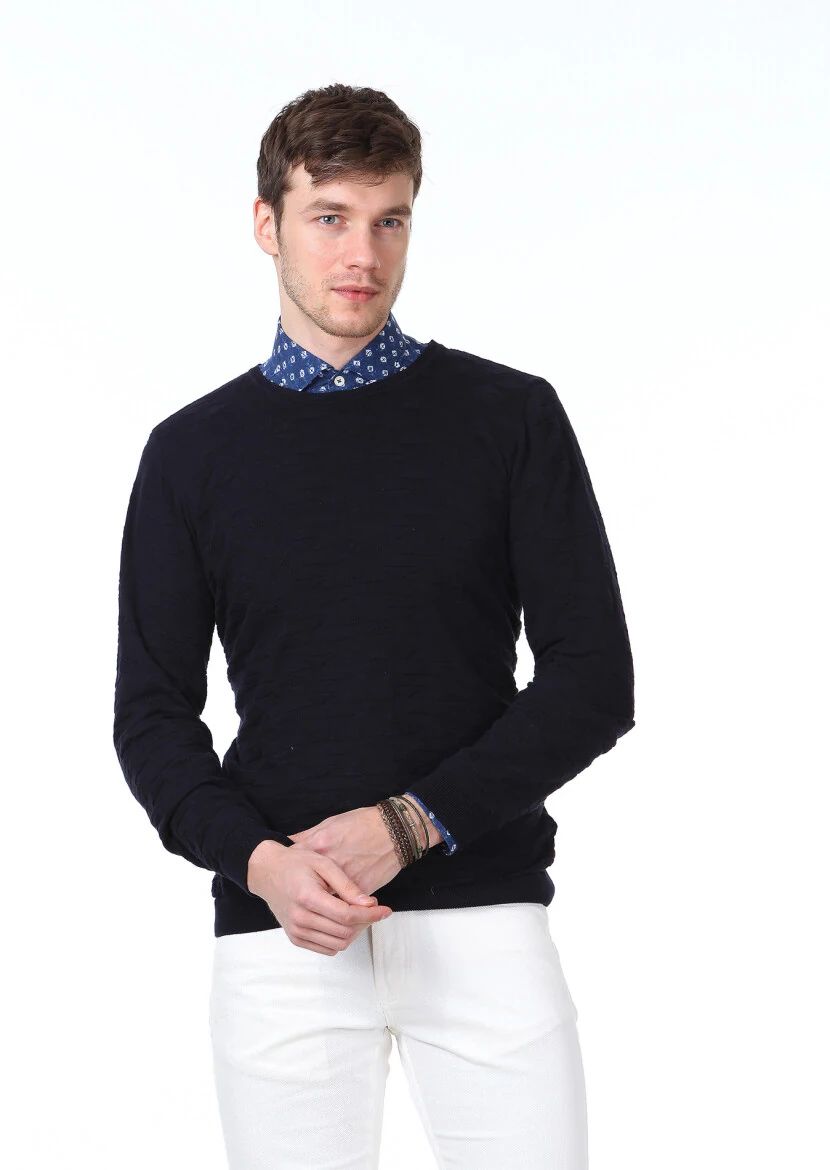 Navy Blue Knitwear Sweatshirt - 1