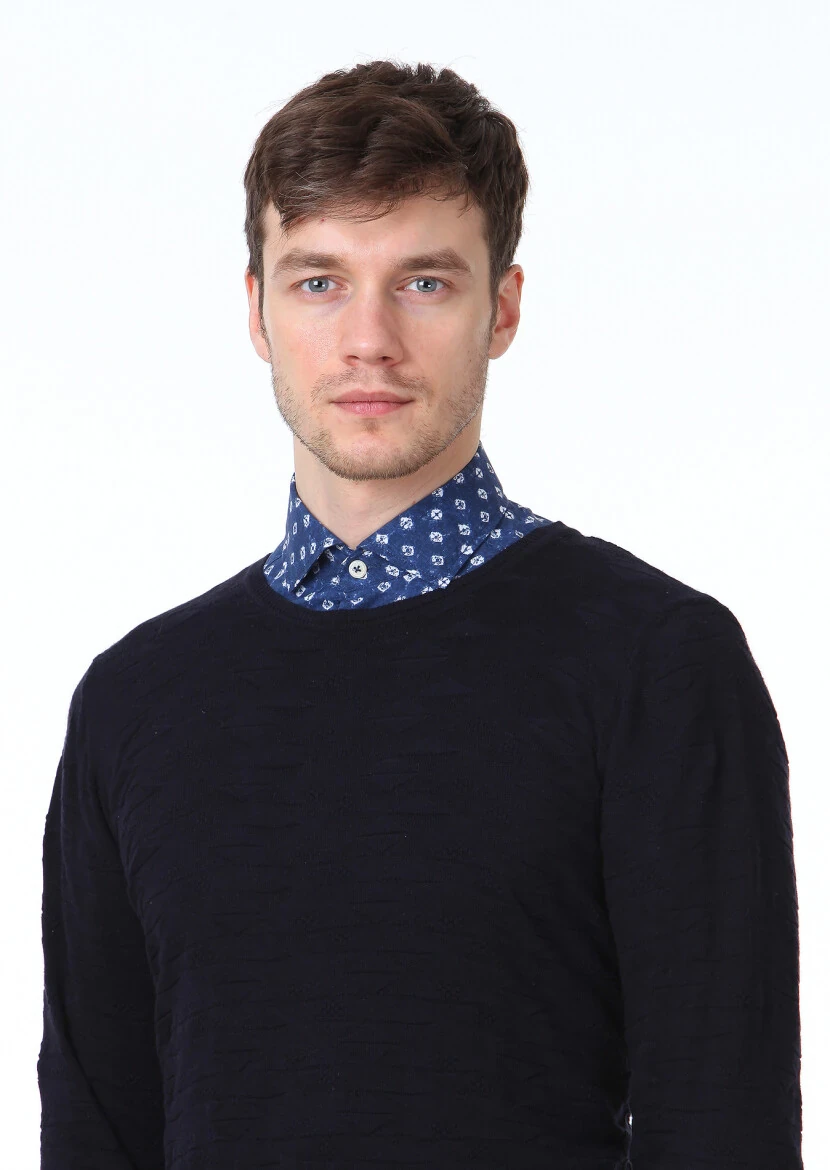 Navy Blue Knitwear Sweatshirt - 3