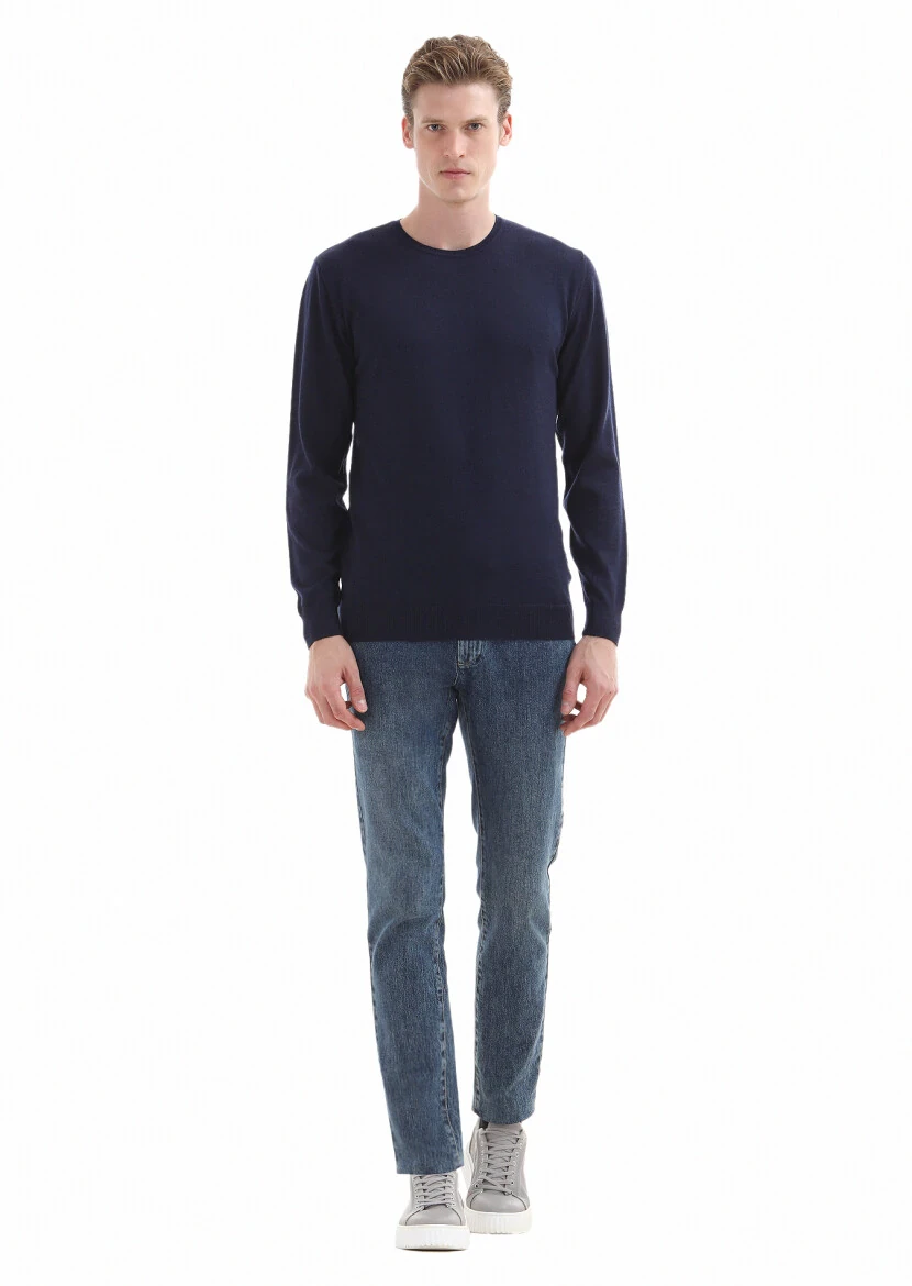 Navy Blue Knitwear Sweatshirt - 1