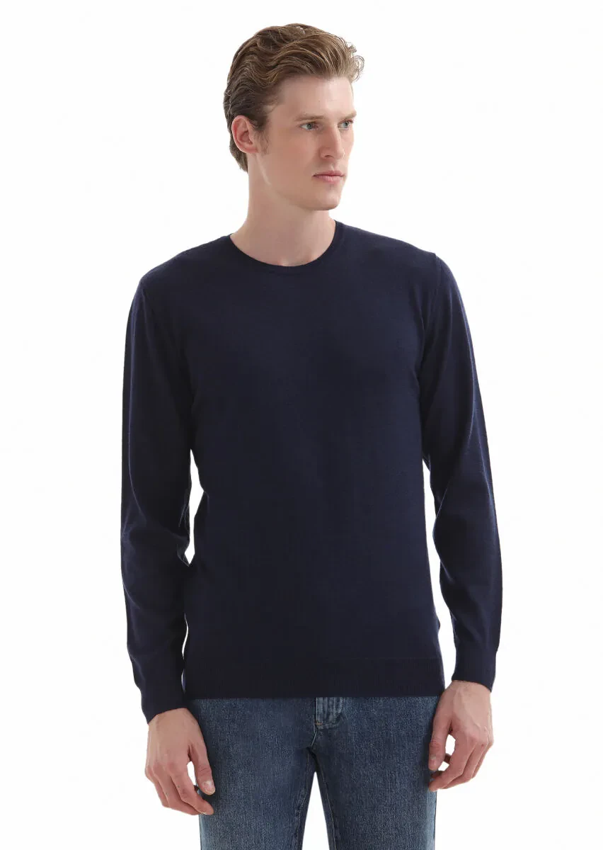 Navy Blue Knitwear Sweatshirt - 2