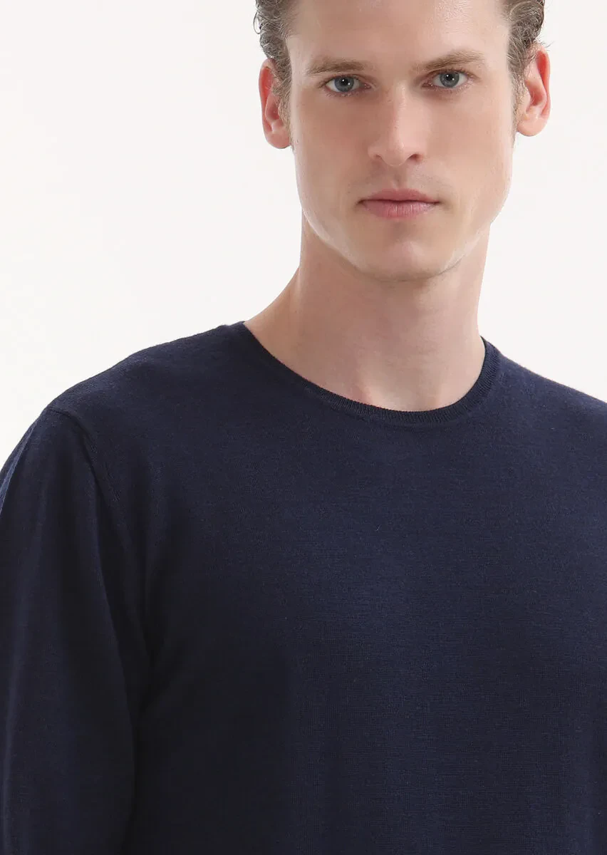 Navy Blue Knitwear Sweatshirt - 3