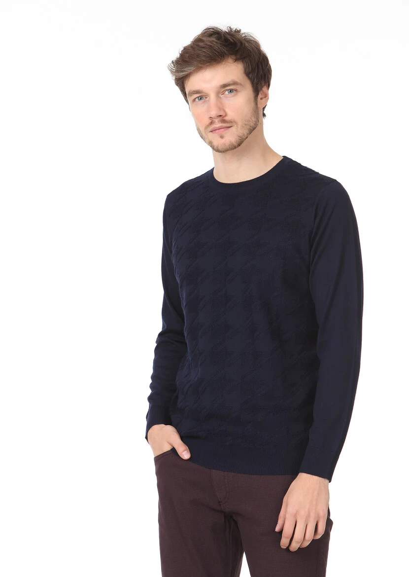 Navy Blue Knitwear Sweatshirt - 1