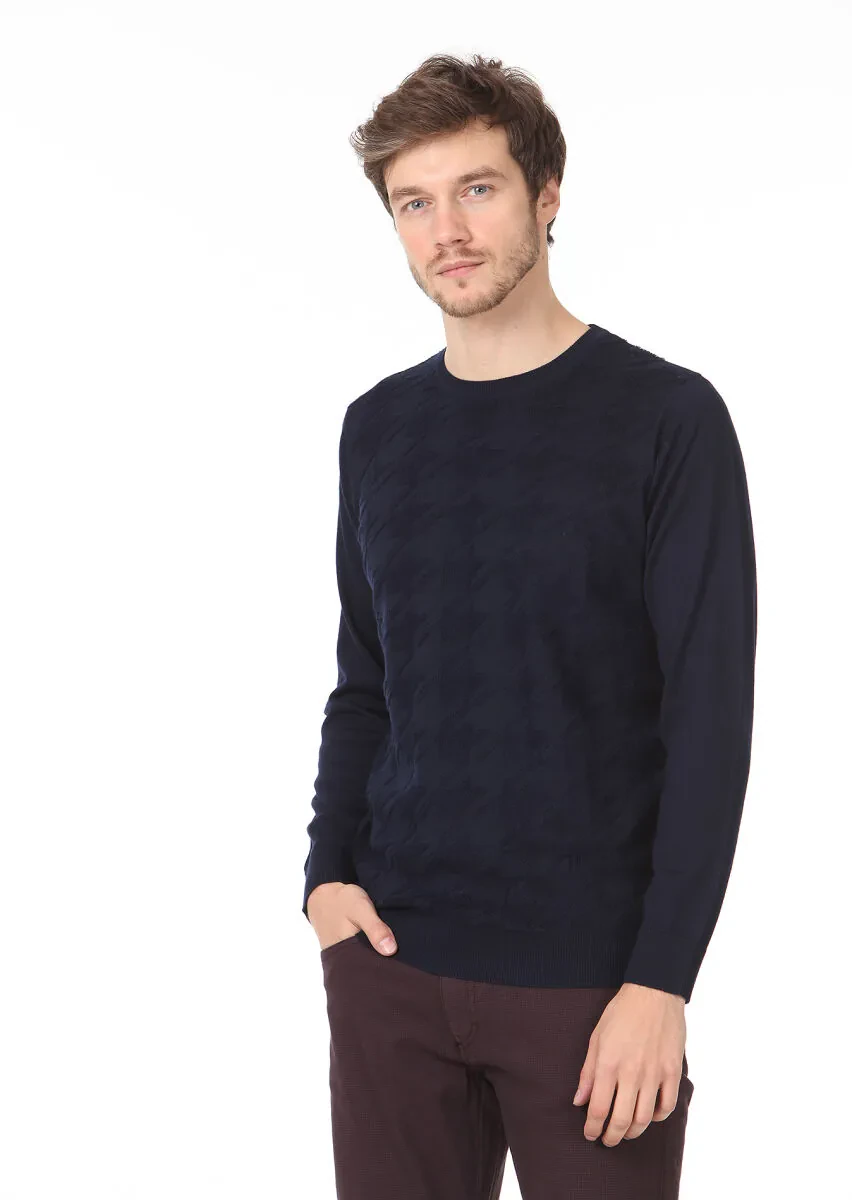 Navy Blue Knitwear Sweatshirt - 1