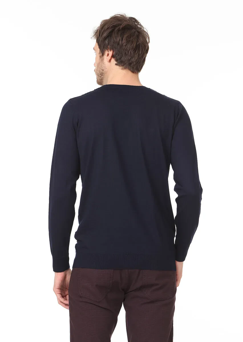 Navy Blue Knitwear Sweatshirt - 4