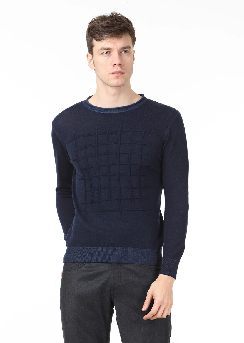 Navy Blue Knitwear Sweatshirt - 1