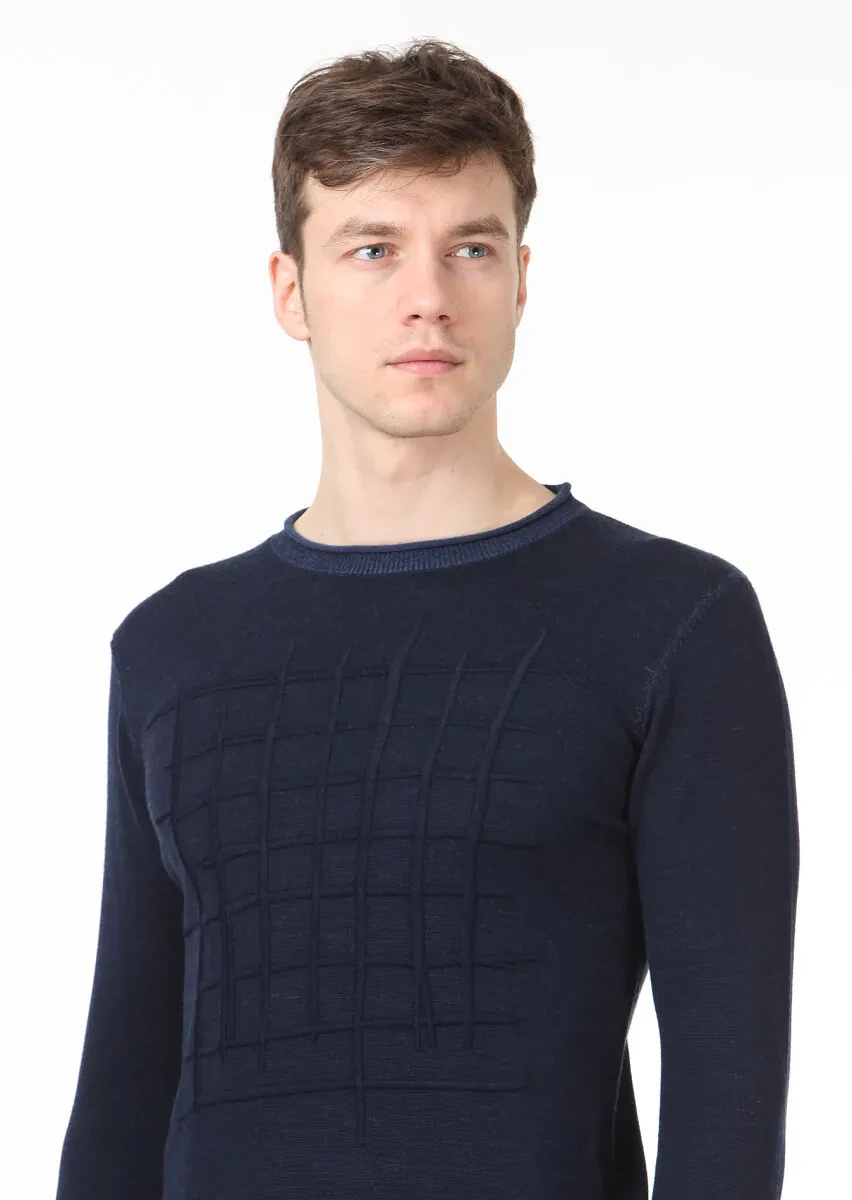 Navy Blue Knitwear Sweatshirt - 2