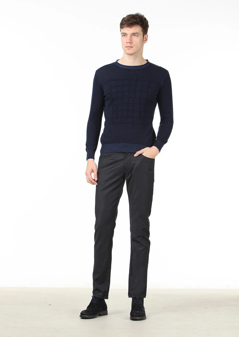 Navy Blue Knitwear Sweatshirt - 3