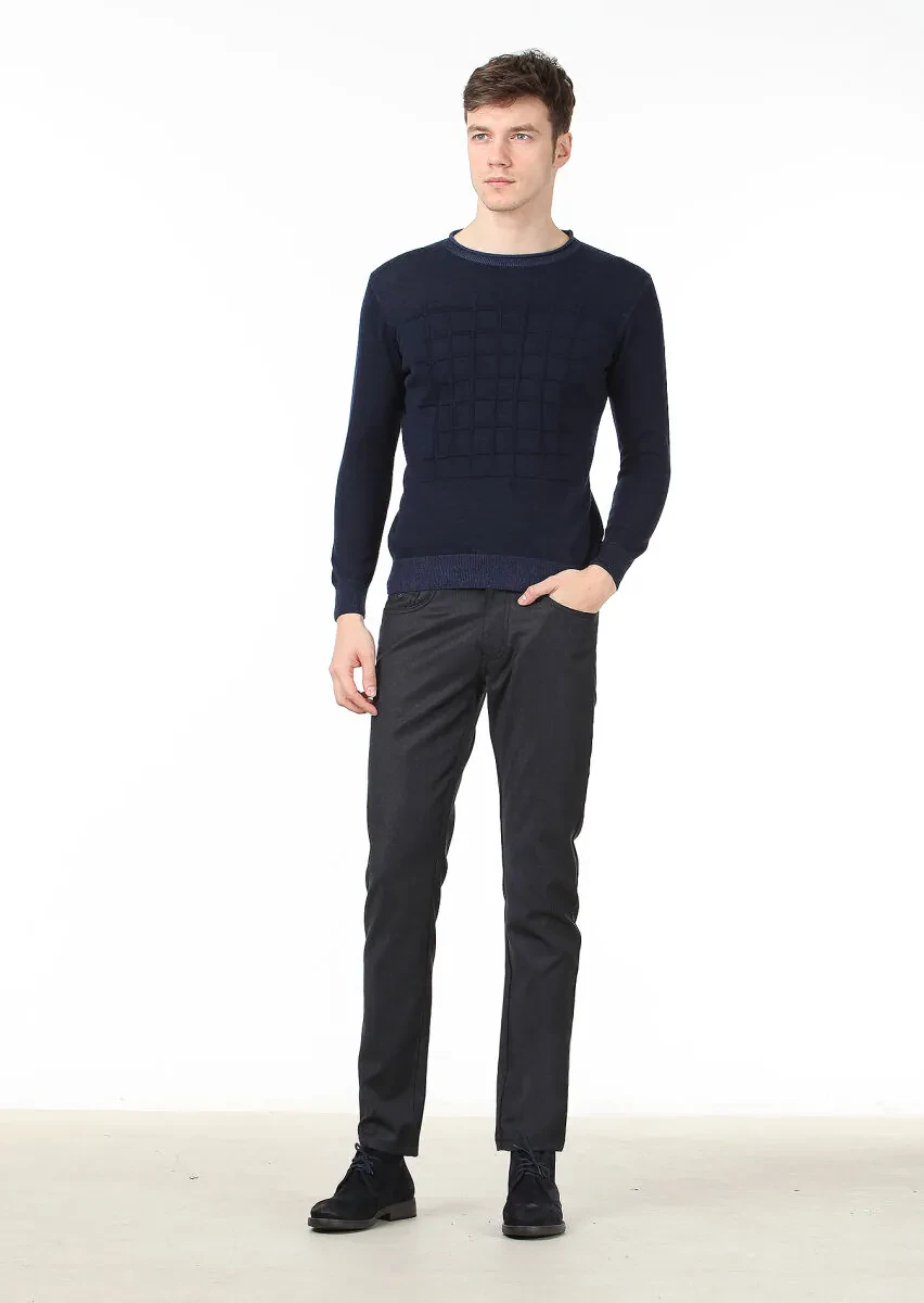 Navy Blue Knitwear Sweatshirt - 3