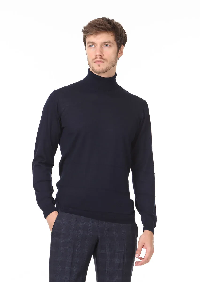 Navy Blue Knitwear Sweatshirt - 1