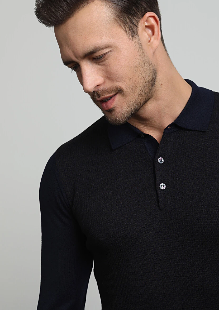 Navy Blue Knitwear Sweatshirt - 1