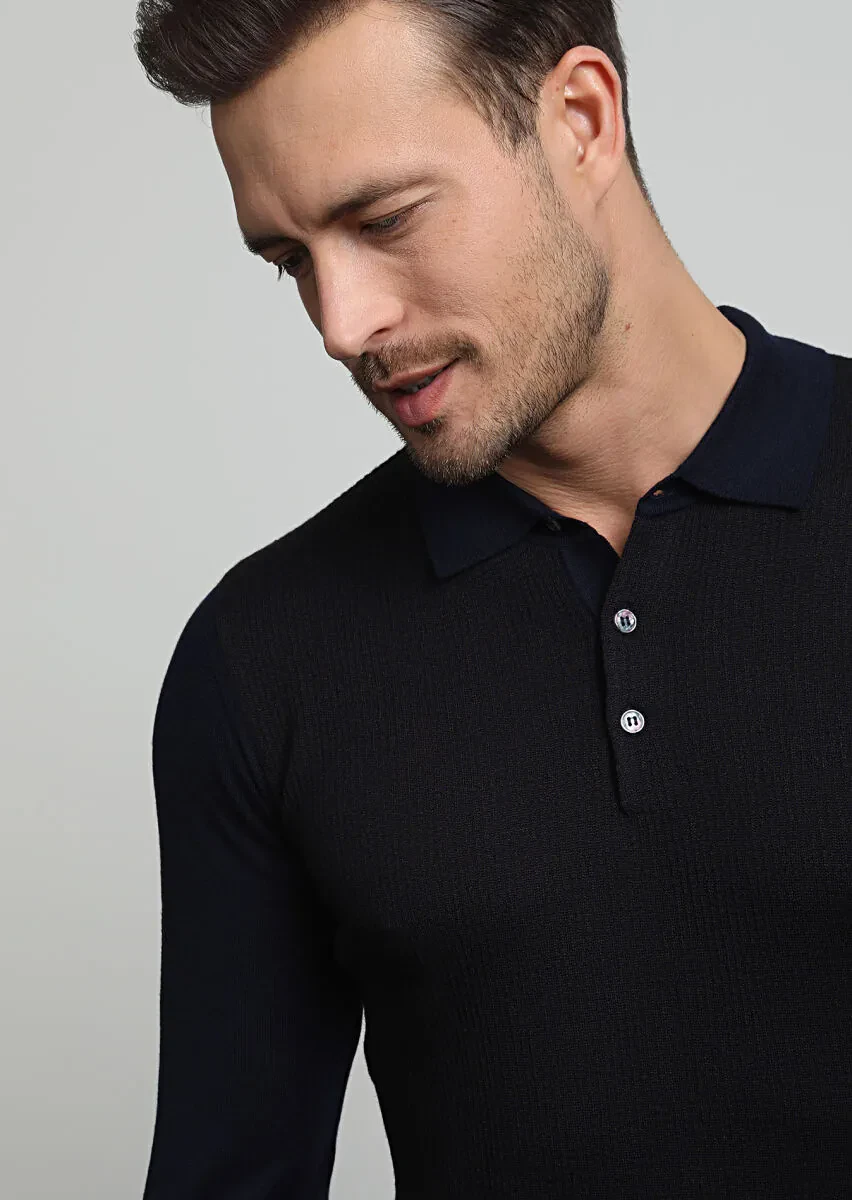 Navy Blue Knitwear Sweatshirt - 1