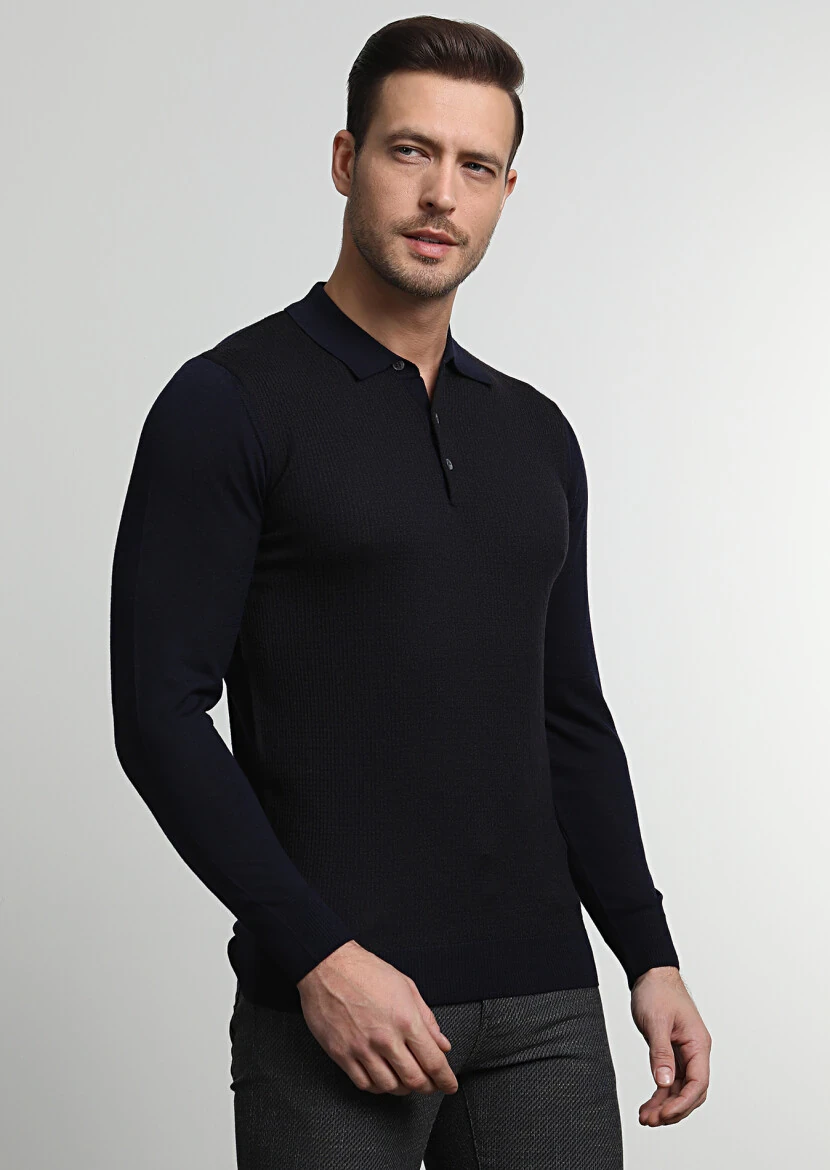 Navy Blue Knitwear Sweatshirt - 2