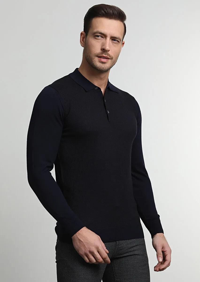 Navy Blue Knitwear Sweatshirt - 2