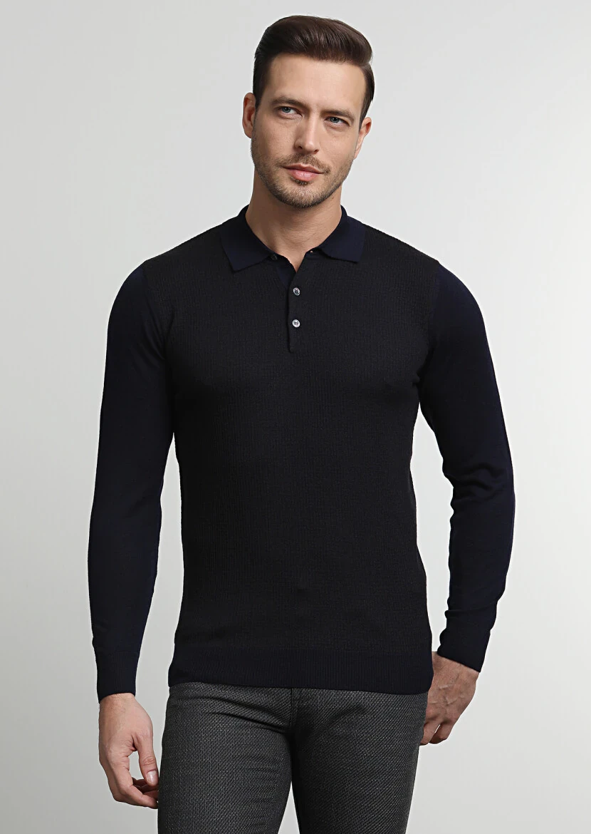 Navy Blue Knitwear Sweatshirt - 3