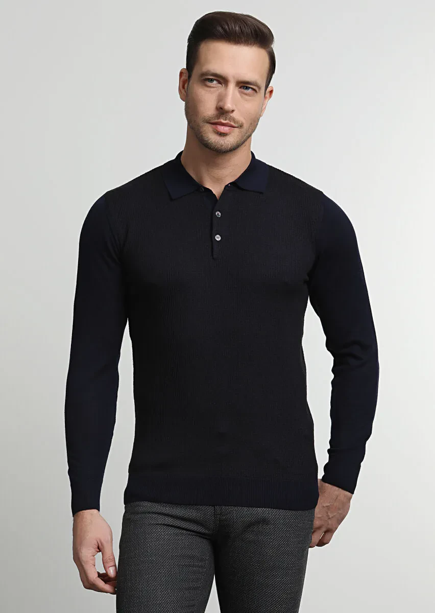 Navy Blue Knitwear Sweatshirt - 3