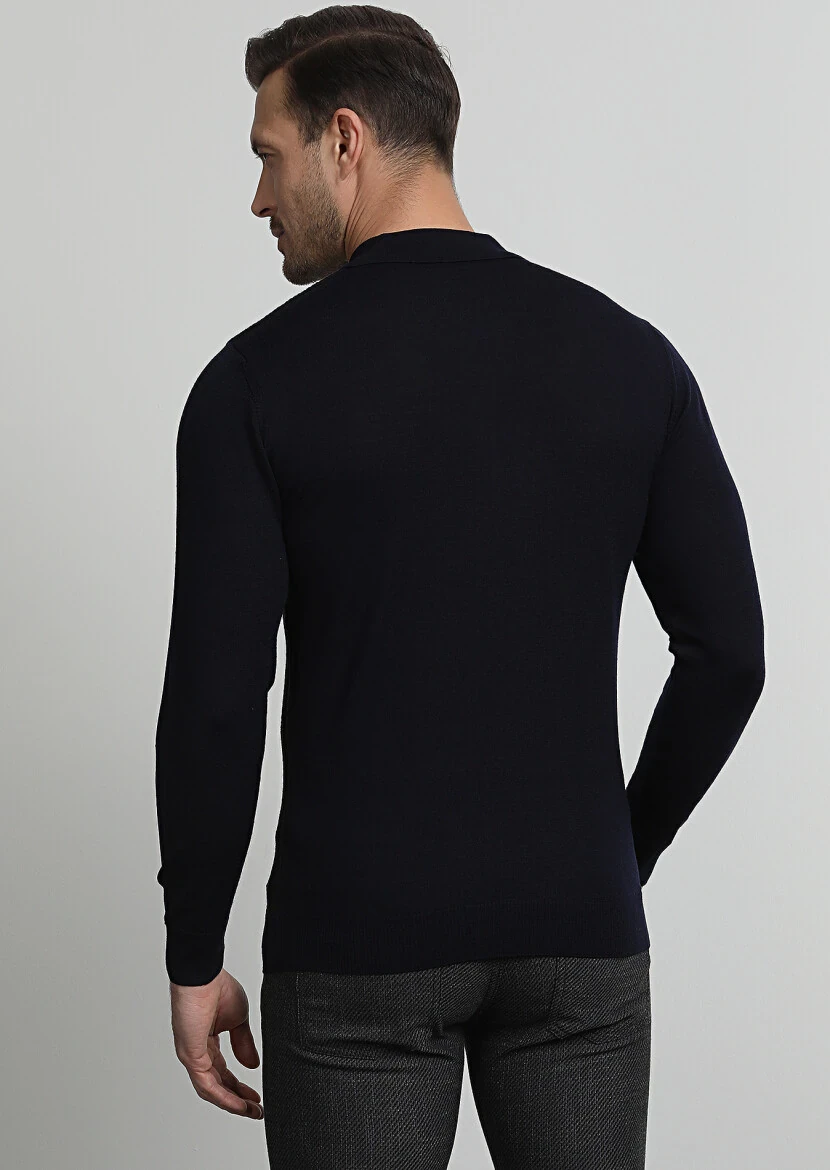 Navy Blue Knitwear Sweatshirt - 4