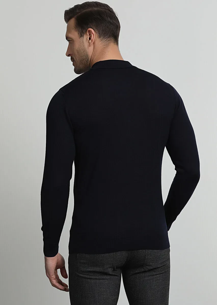 Navy Blue Knitwear Sweatshirt - 4